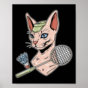 Funny Badminton Devon Rex Cat Shuttle  Poster