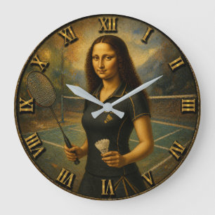 Funny Badminton Mona Lisa Shuttlecock Gift Large Clock