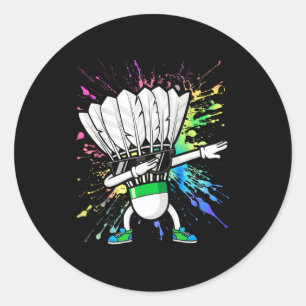 Funny Badminton Player Kids Boys Men Women Shuttle Classic Round Sticker