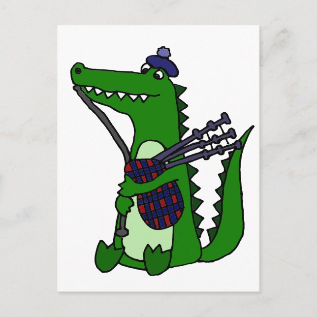 Funny Bagpipe Playing Alligator Postcard (Front)
