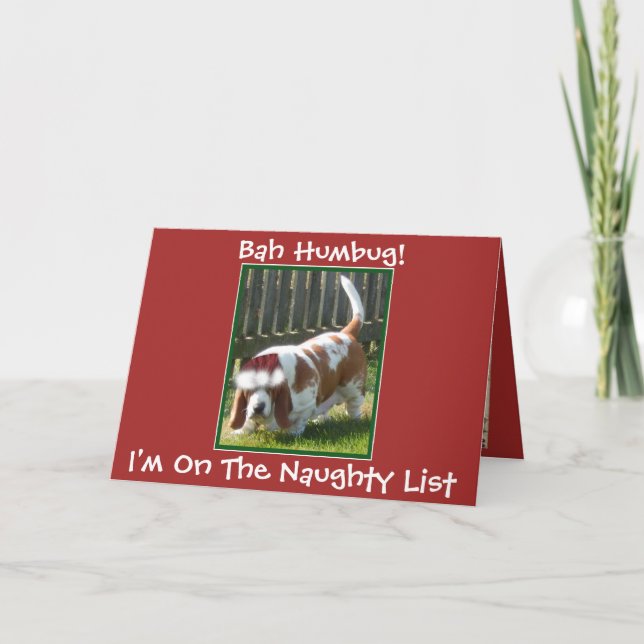 Funny  "Bah Humbug" Christmas Card w/Basset Hound (Front)