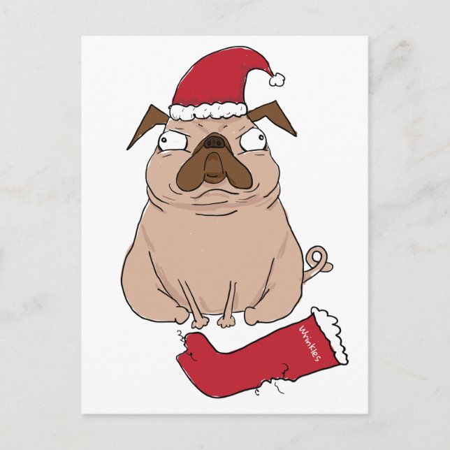 Funny Bah Humpug Santa Pug Custom Christmas Card (Front)