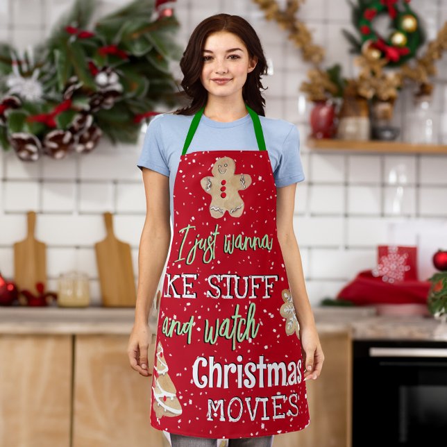 Funny Bake & Watch Christmas Movies Red Green Apron (Creator Uploaded)