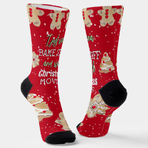 Funny Bake & Watch Christmas Movies Red Green Socks
