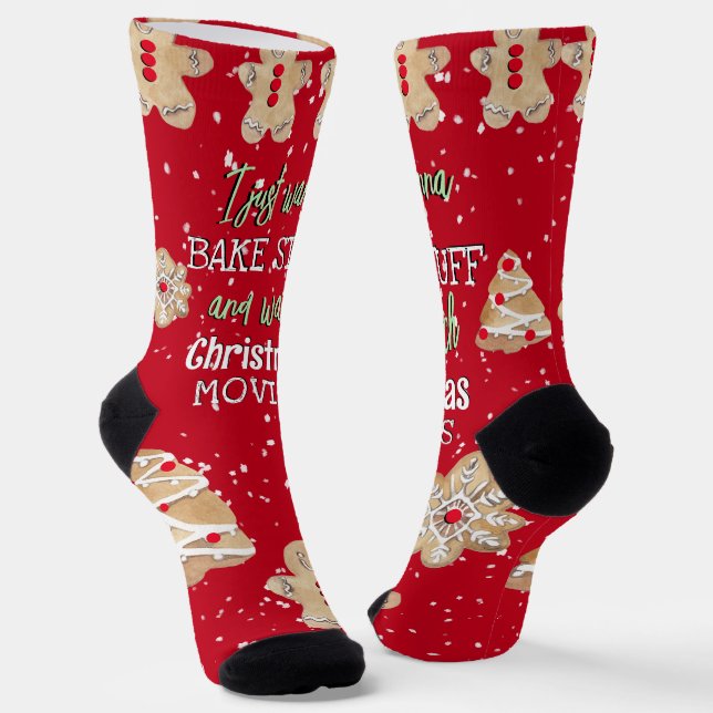 Funny Bake & Watch Christmas Movies Red Green Socks (Angled)