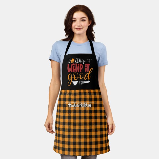 Funny Baker Pastry Chef Black Yellow Plaid Pattern Apron (Worn)