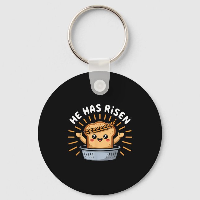 Funny Bakery Baking Jesus Christ Bread He Has Rise Key Ring (Front)