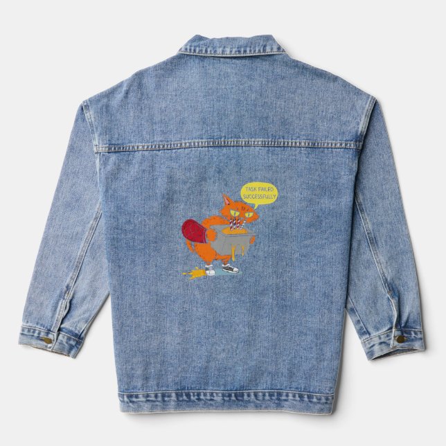 Funny Baking Cat: Task Failed Successfully Sticker Denim Jacket (Back)