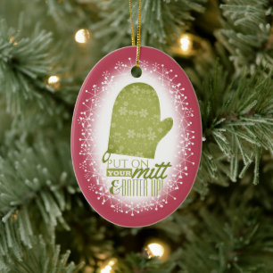 Funny baking oven mitt batter up Christmas Ceramic Tree Decoration