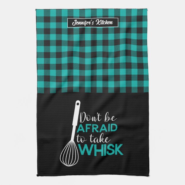 Funny Baking Pun Baker Take Whisk Plaid Pattern Tea Towel (Vertical)