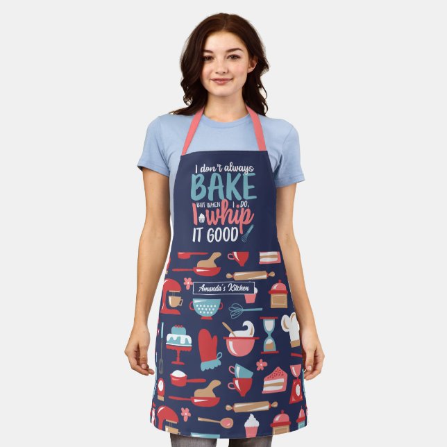 Funny Baking Pun Whip It Good Retro Baker Pattern Apron (Worn)