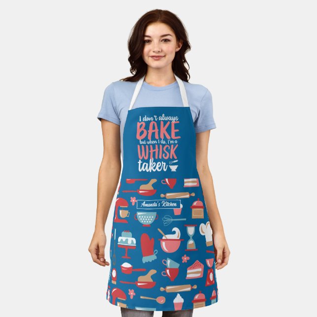 Funny Baking Pun Whisk Taker Cute Baker Pattern Apron (Worn)
