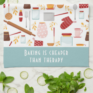 Funny Baking Saying Modern Kitchen Blue Tea Towel