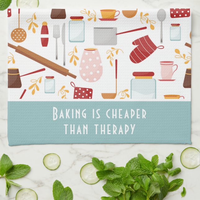 Funny Baking Saying Modern Kitchen Blue Tea Towel (Folded)