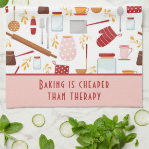 Funny Baking Saying Modern Kitchen Pink Tea Towel