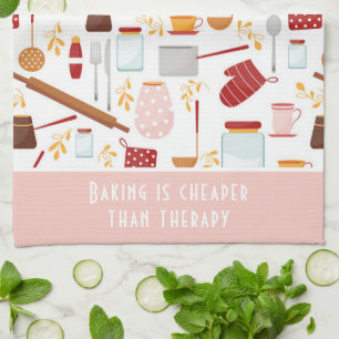 Funny Baking Saying Modern Kitchen Pink Tea Towel