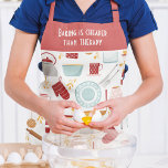 Funny Baking Saying Modern Kitchen Red Apron<br><div class="desc">Funny Baking Saying Modern Kitchen Red Apron features a colourful kitchen themed pattern with the editable text "Baking is cheaper than therapy" in modern script typography. Perfect gift for Christmas,  birthday,  Mother's Day and for those that enjoy baking and cooking. Designed by ©Evco Studio www.zazzle.com/store/evcostudio</div>