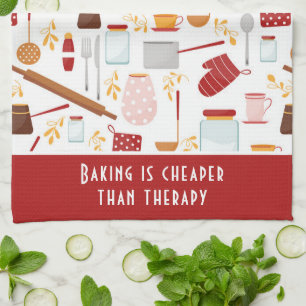 Funny Baking Saying Modern Kitchen Red Tea Towel