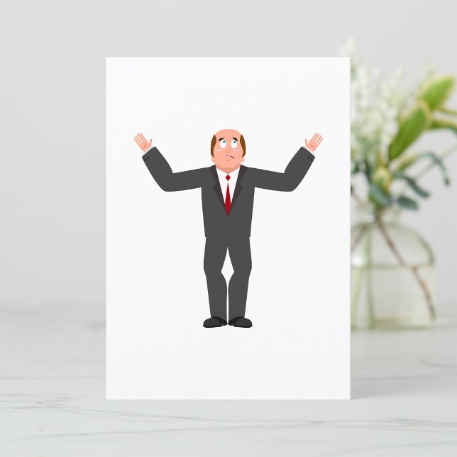 Funny Bald Businessman Shrugging Humourous  Invitation (Creator Uploaded)