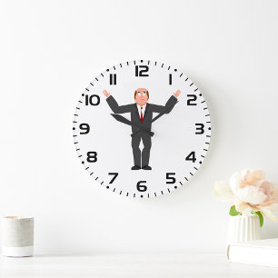 Funny Bald Businessman Shrugging Humourous  Large Clock