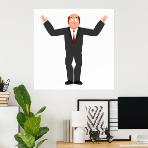Funny Bald Businessman Shrugging Humourous  Poster