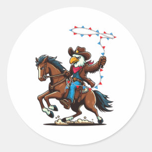 Funny Bald Eagle Cowboy Horseback Riding Swinging Classic Round Sticker