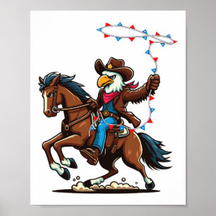 Funny Bald Eagle Cowboy Horseback Riding Swinging Poster