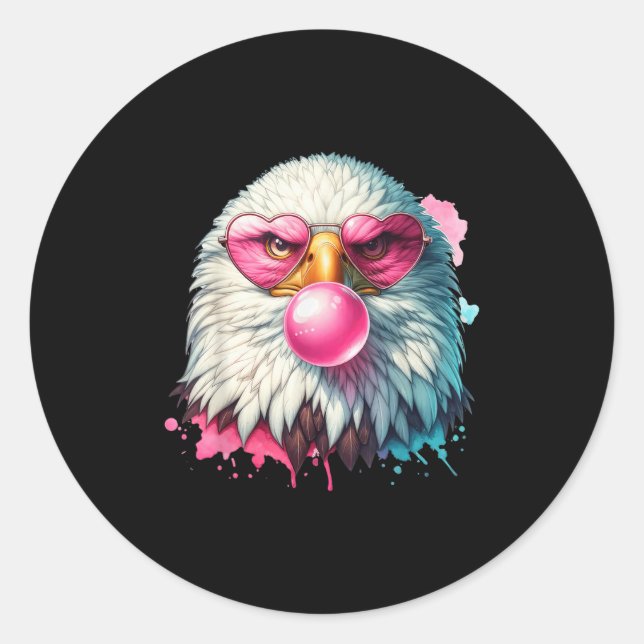Funny Bald Eagle Cute Eagle With Nk Gles And Bubbl Classic Round Sticker (Front)