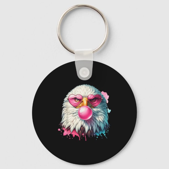 Funny Bald Eagle Cute Eagle With Nk Gles And Bubbl Key Ring (Front)