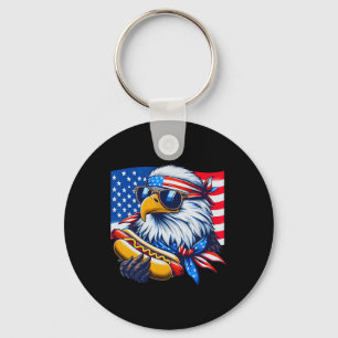 Funny Bald Eagle Hotdog American Flag 4th Of July  Key Ring