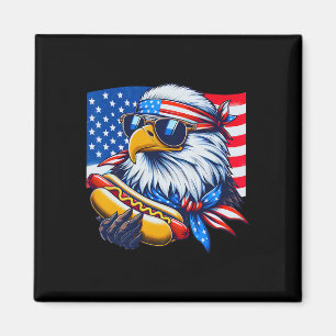 Funny Bald Eagle Hotdog American Flag 4th Of July Magnet
