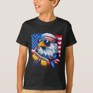 Funny Bald Eagle Hotdog American Flag 4th Of July  T-Shirt