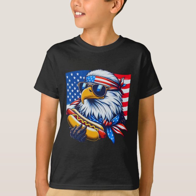 Funny Bald Eagle Hotdog American Flag 4th Of July  T-Shirt (Front)