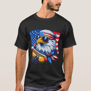 Funny Bald Eagle Hotdog American Flag 4th Of July  T-Shirt