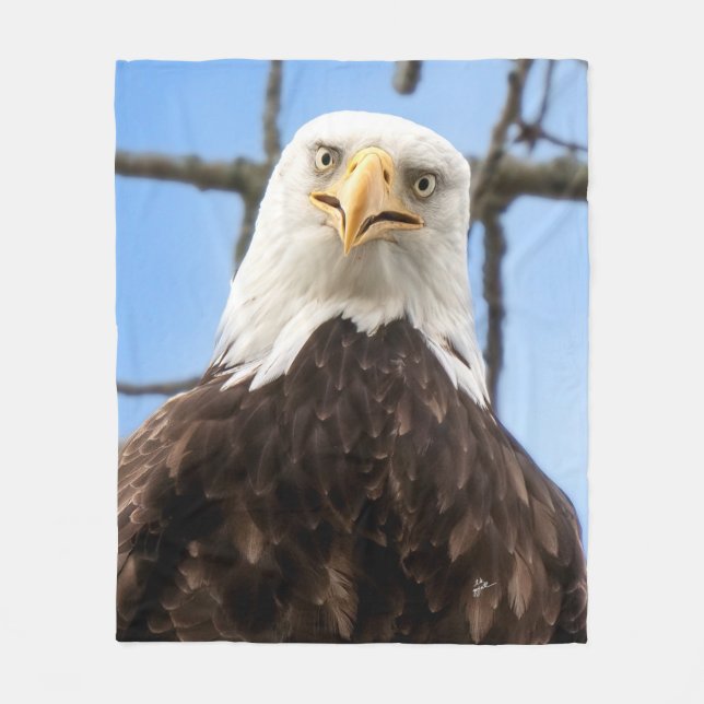 Funny Bald Eagle Wildlife "Marge" Photography Fleece Blanket (Front)