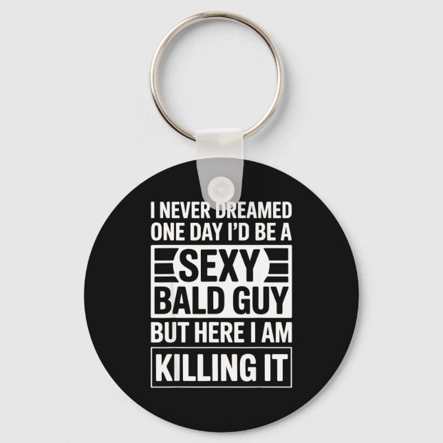Funny Bald Man Art For Men Boys Bald Dad Bald Guy  Key Ring (Front)