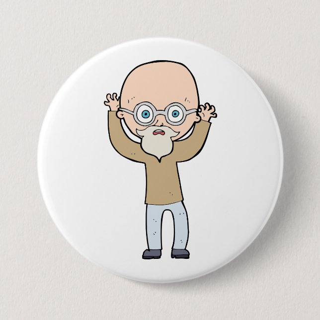 Funny Bald Quirky Old Man with Beard 7.5 Cm Round Badge (Front)