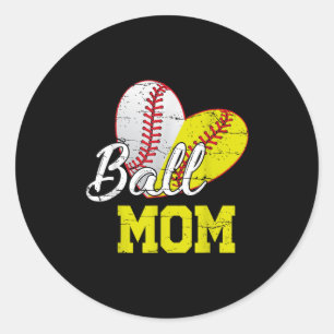 Funny Ball Mom Softball Baseball For Women Mothers Classic Round Sticker