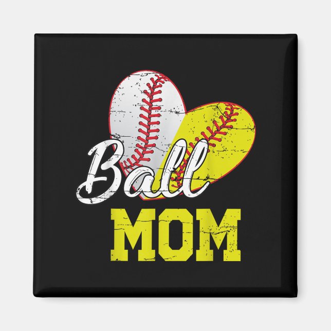Funny Ball Mom Softball Baseball For Women Mothers Magnet (Front)