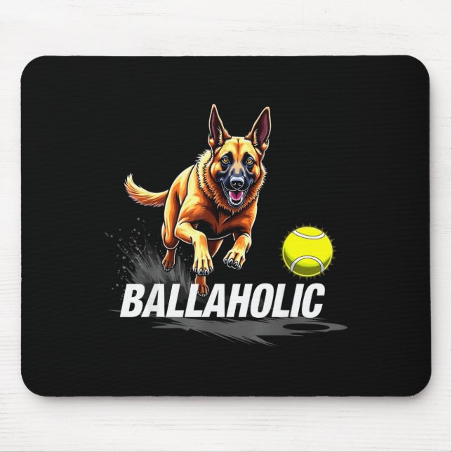 Funny Ballaholic Belgian Shepherd Dog Chasing Mali Mouse Mat (Front)