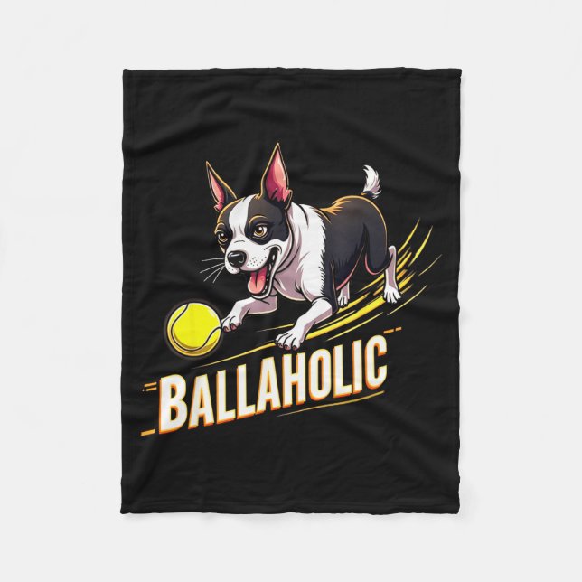 Funny Ballaholic Boston Terrier Dog Chasing Bostie Fleece Blanket (Front)