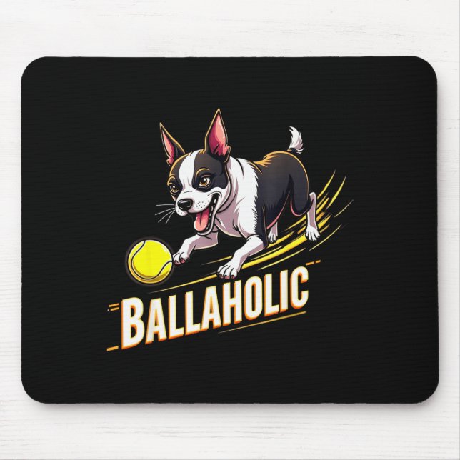 Funny Ballaholic Boston Terrier Dog Chasing Bostie Mouse Mat (Front)