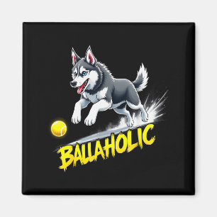 Funny Ballaholic Siberian Husky Dog Chasing Ball Magnet