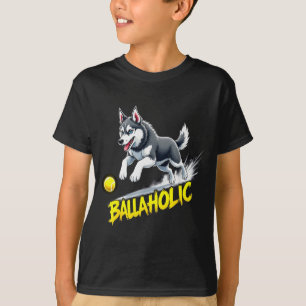 Funny Ballaholic Siberian Husky Dog Chasing Ball  T-Shirt