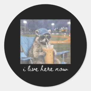 Funny Ballfield Baseball Racoon Ice Coffee Live Classic Round Sticker