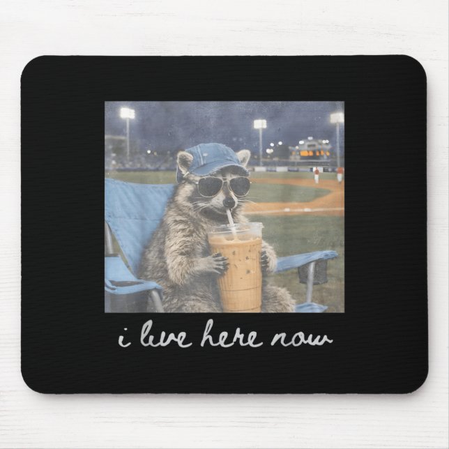 Funny Ballfield Baseball Racoon Ice Coffee Live Mouse Mat (Front)