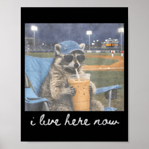 Funny Ballfield Baseball Racoon Ice Coffee Live Poster
