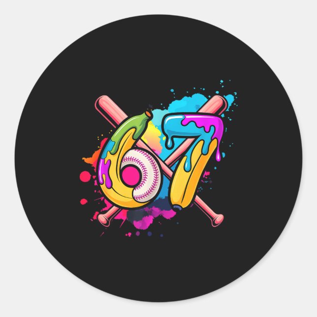 Funny Banana Baseball 67 Ice Cream Drip Meme  Classic Round Sticker (Front)