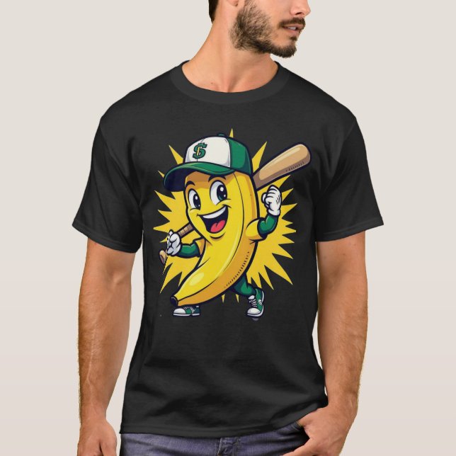Funny Banana Baseball Mascot Logo with Cap  T-Shirt (Front)
