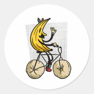 Funny Banana Biker Cartoon Design Classic Round Sticker